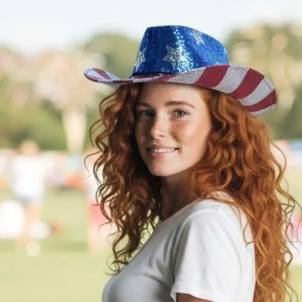 NWT Stars & Stripes Patriotic Sequined Cowboy Hat Election 4th of July